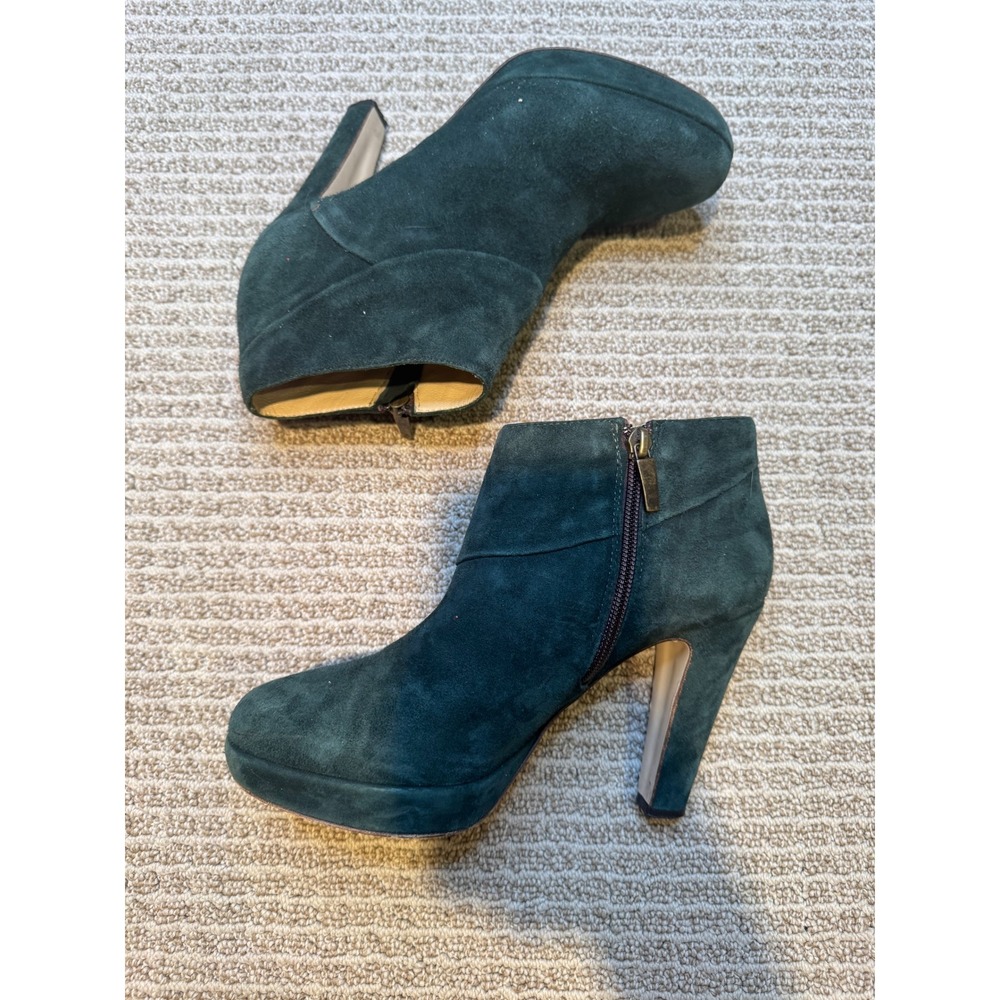 Hobbs London Green Suede Platform Ankle Boots Womens EU 37 US 6.5 Side Zip Italy